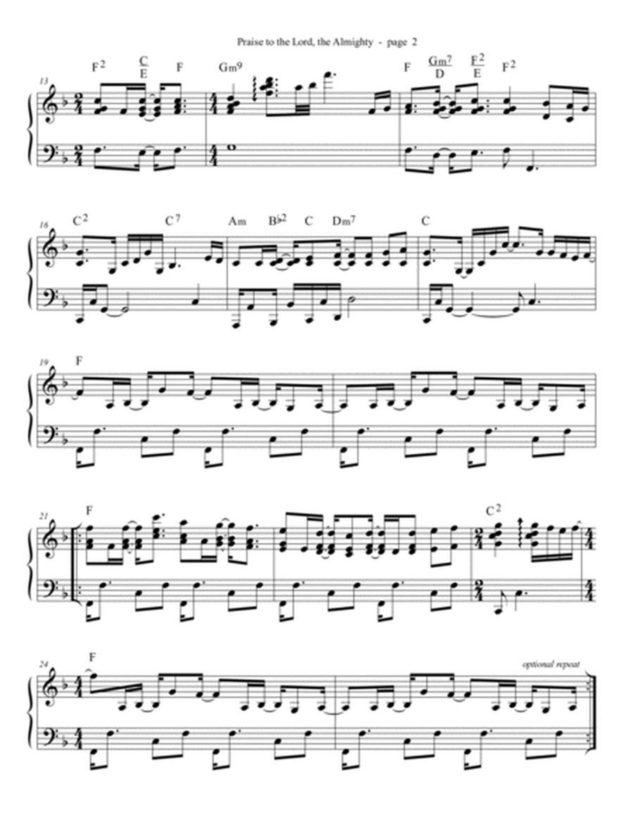 Praise to the Lord, the Almighty - 16th rhythm arr. for solo piano image number null