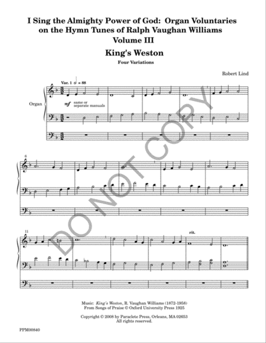 I Sing the Almighty Power of God: Organ Voluntaries on the Hymn Tunes of Ralph Vaughan Williams Volume III Organ scores gallery preview page 4