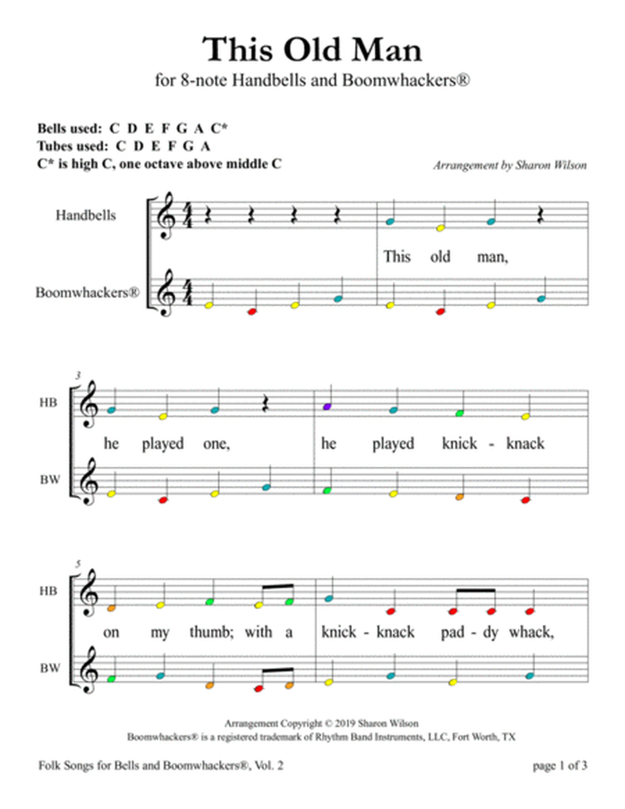 “This Old Man” for 8-note Bells and Boomwhackers® (with Color Coded Notes) image number null