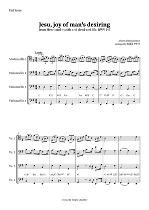 Jesu, Joy of Man’s Desiring for Violoncello Quartet by Bach BWV 147