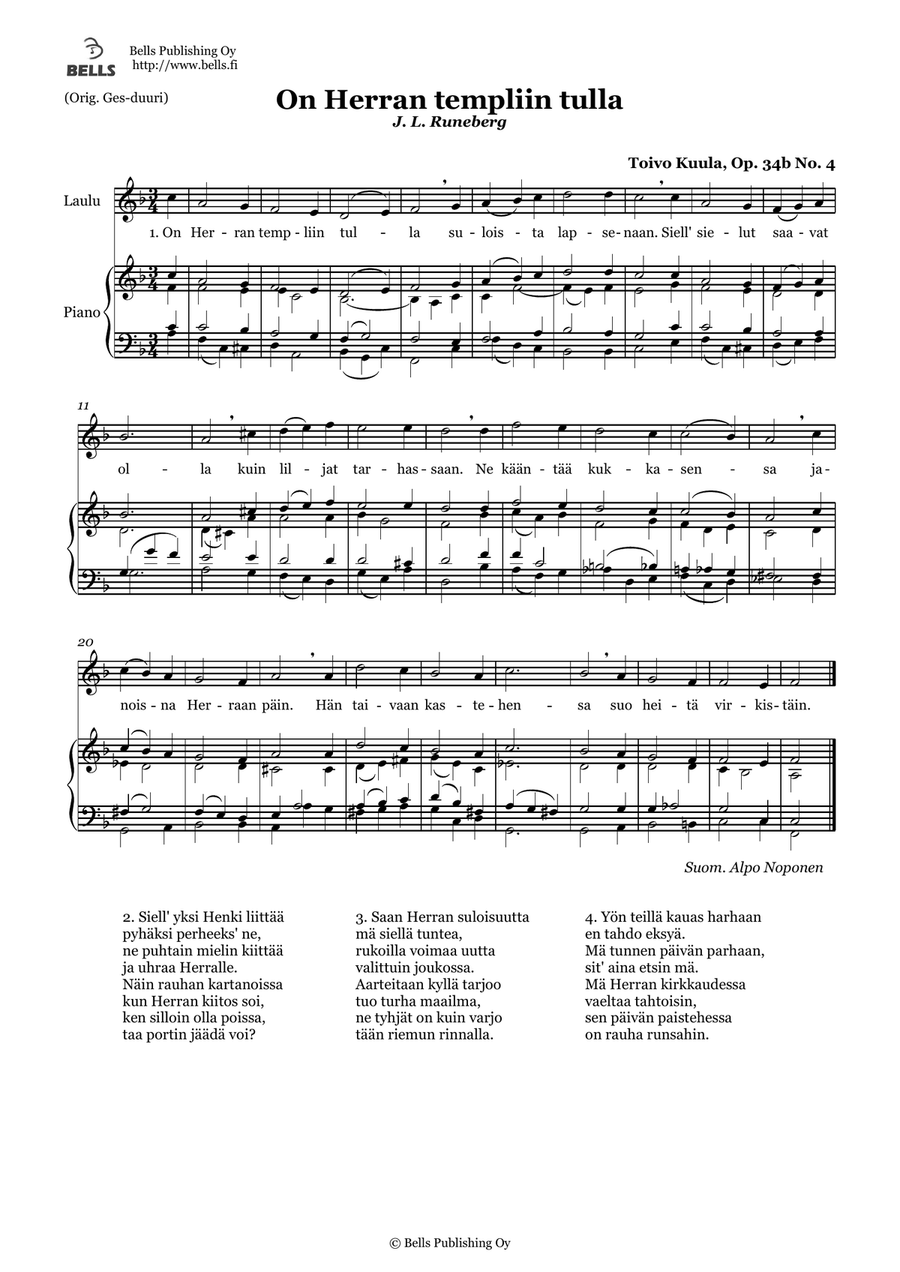 On Herran templiin tulla Op. 34b No. 4 (F Major)