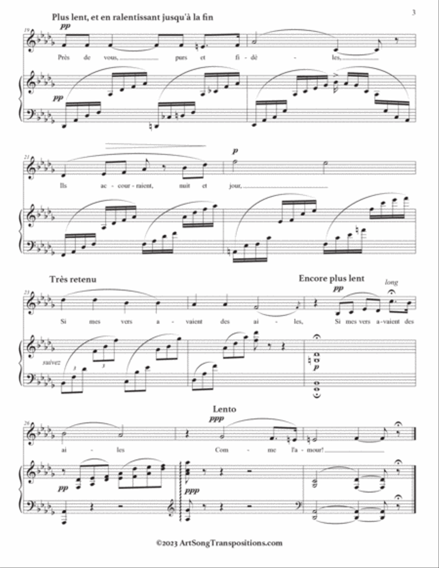 HAHN: Si mes vers avaient des ailes (transposed to D-flat major and C major) Voice scores gallery preview page 4
