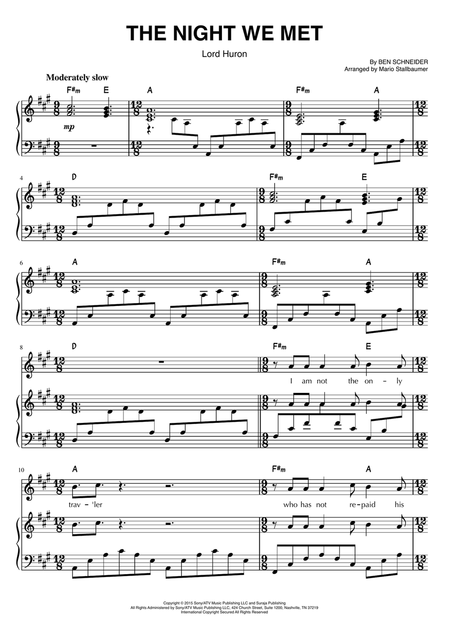 The Night We Met Piano, Vocal scores gallery preview page 1