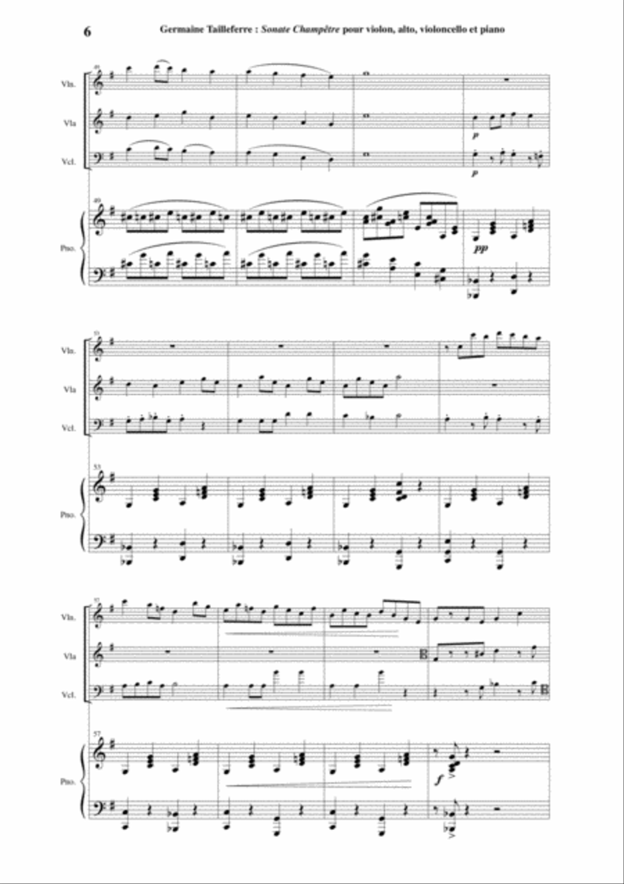 Germaine Tailleferre: Sonate Champêtre for violin (or oboe), violin, violoncello and piano Small Ensemble scores gallery preview page 6