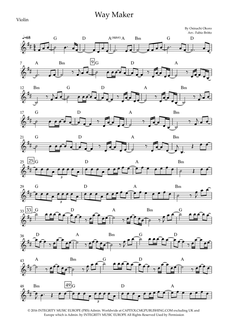 Way Maker Violin Solo scores gallery preview page 1