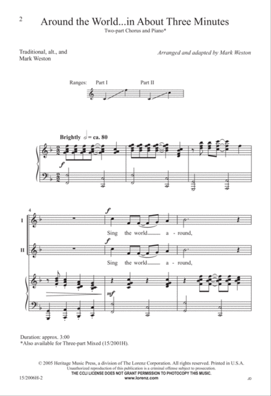 Around the World...in About Three Minutes 2-Part scores gallery preview page 2