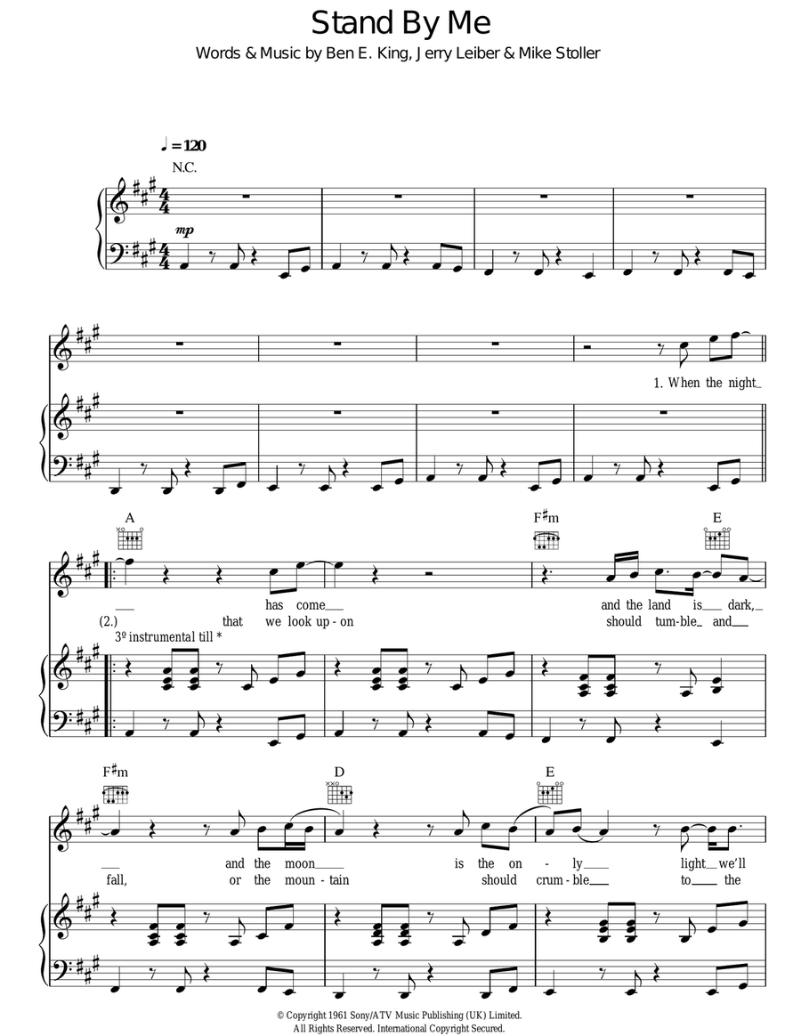 Stand By Me Piano, Vocal, Guitar scores gallery preview page 1