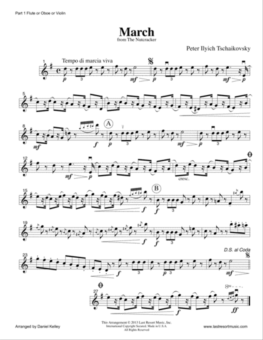 March from The Nutcracker for Double Reed Trio (Two Oboes & English Horn or French Horn)