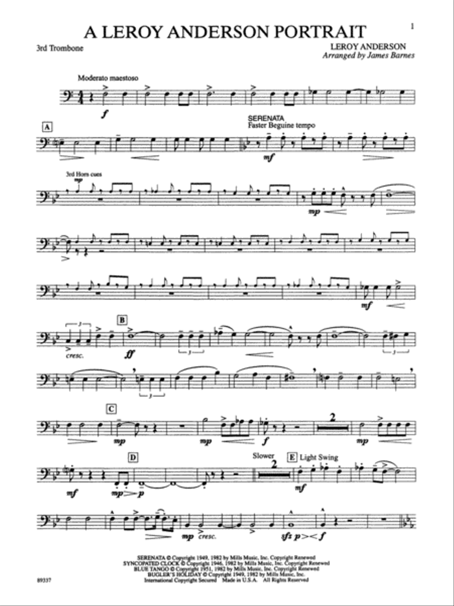 Leroy Anderson Portrait: 3rd Trombone Concert Band scores gallery preview page 1