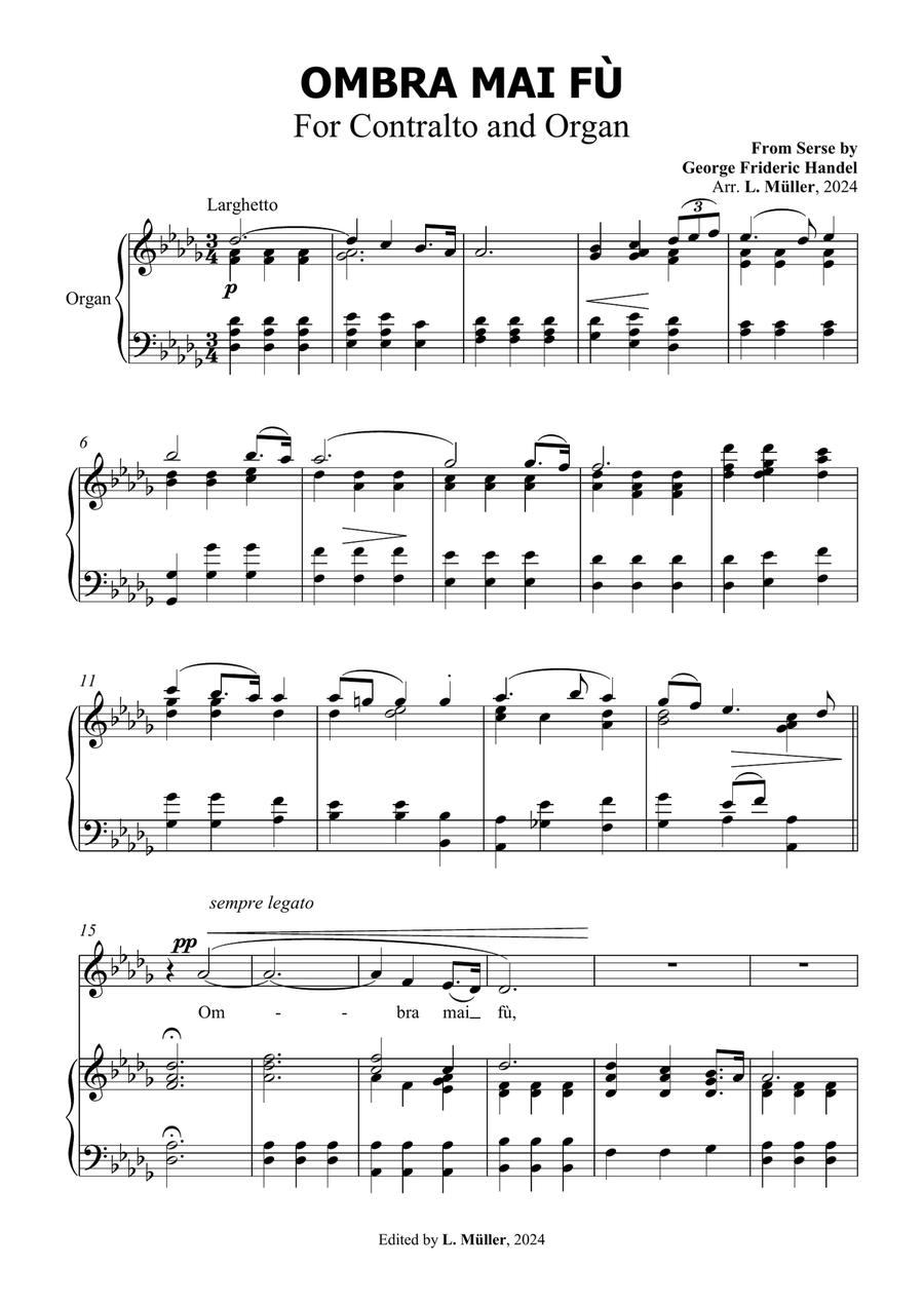 Book cover for Ombra Mai Fù - G. F. Handel - for Contralto Solo with Accompaniment in Db Major