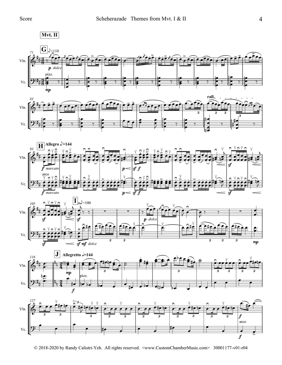 Rimsky-Korsakov - Scheherazade: Themes from Mvts 1 & 2 (violin/cello duet) String Duet scores gallery preview page 4