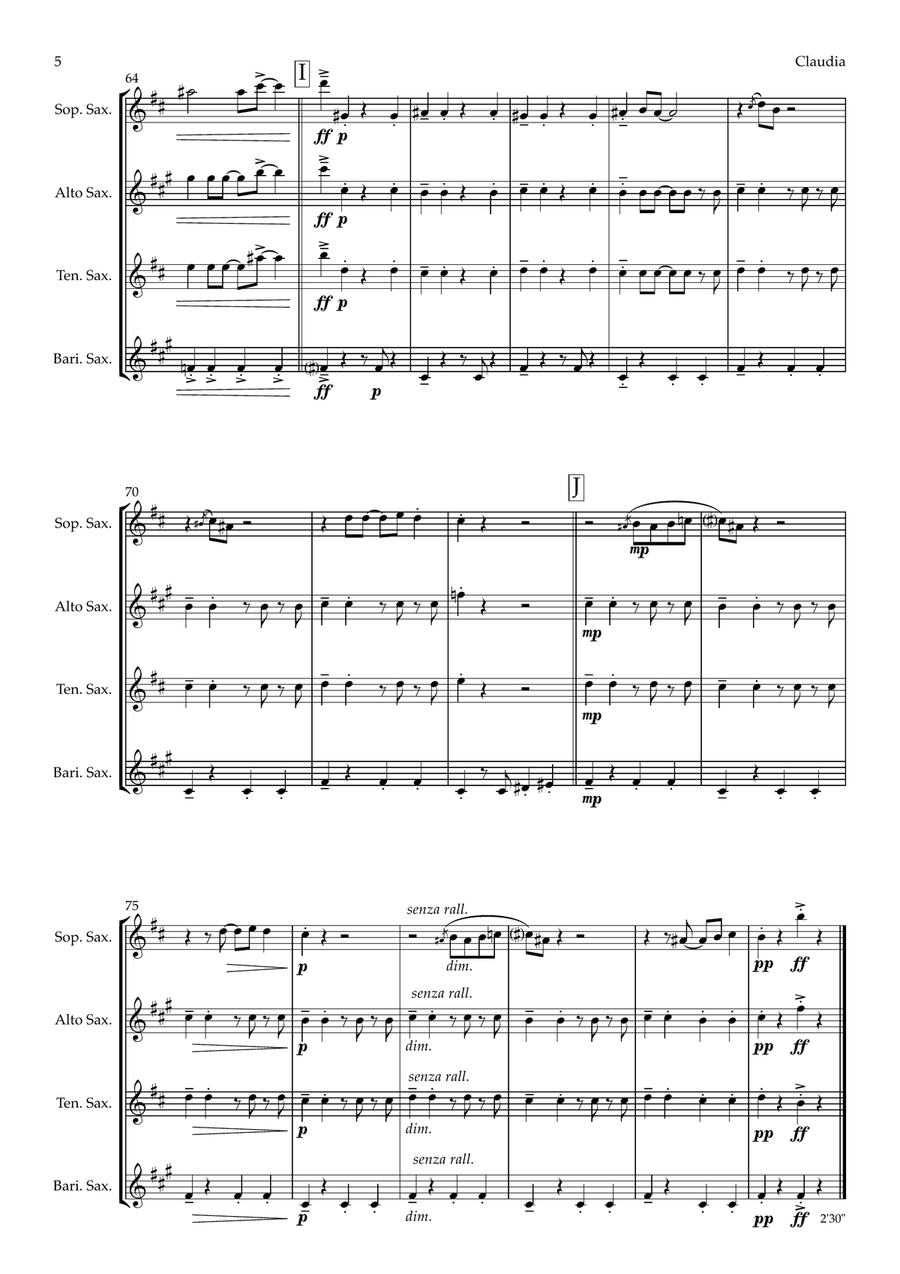 Claudia - Stompy Diva Cat from The Cat Suite (saxophone quartet - SATB) Saxophone Quartet scores gallery preview page 5