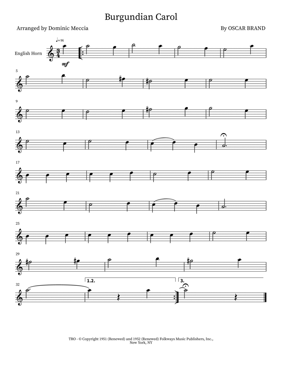 Burgundian Carol Burgundian Carol English Horn scores gallery preview page 1