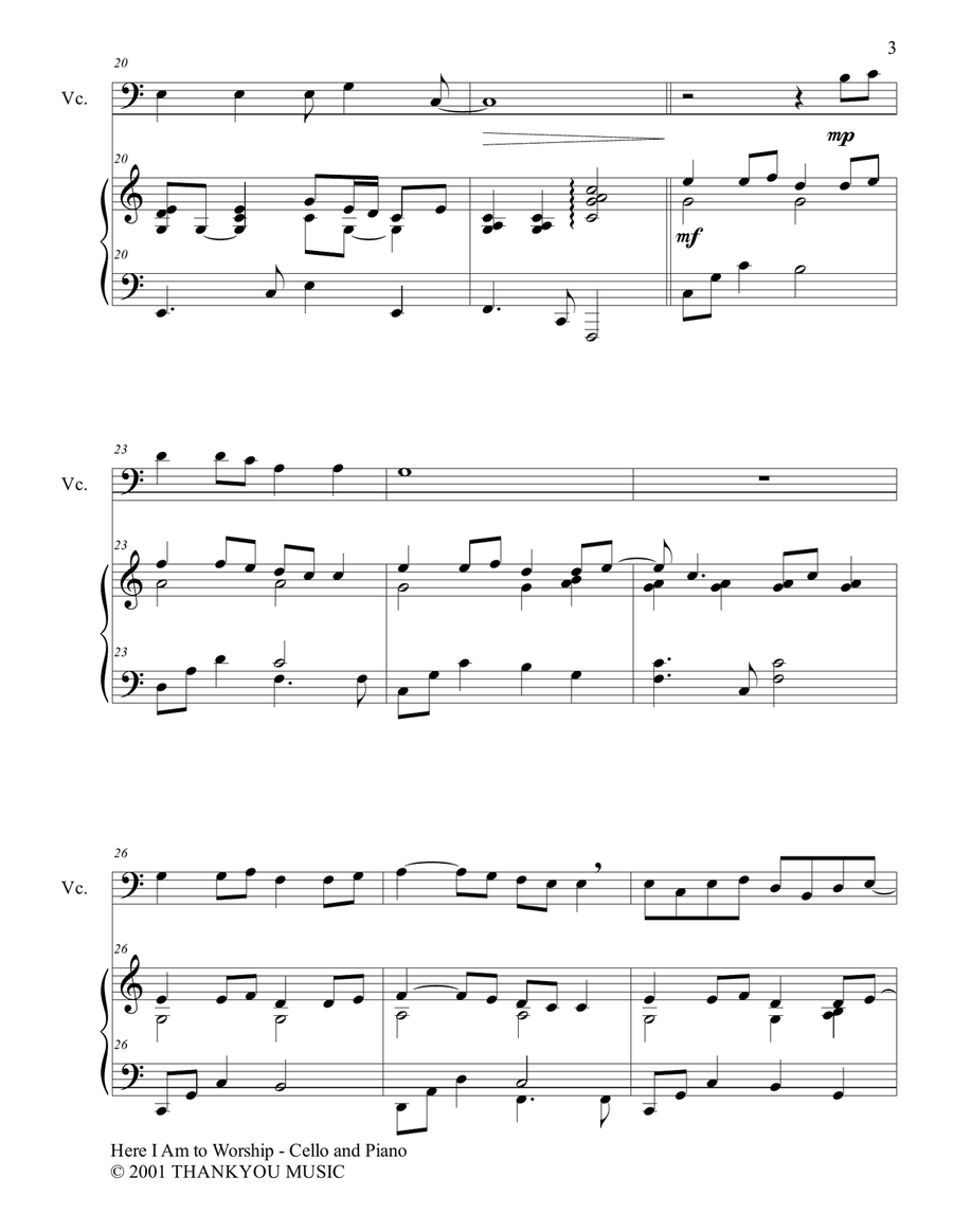Here I Am To Worship Piano scores gallery preview page 3
