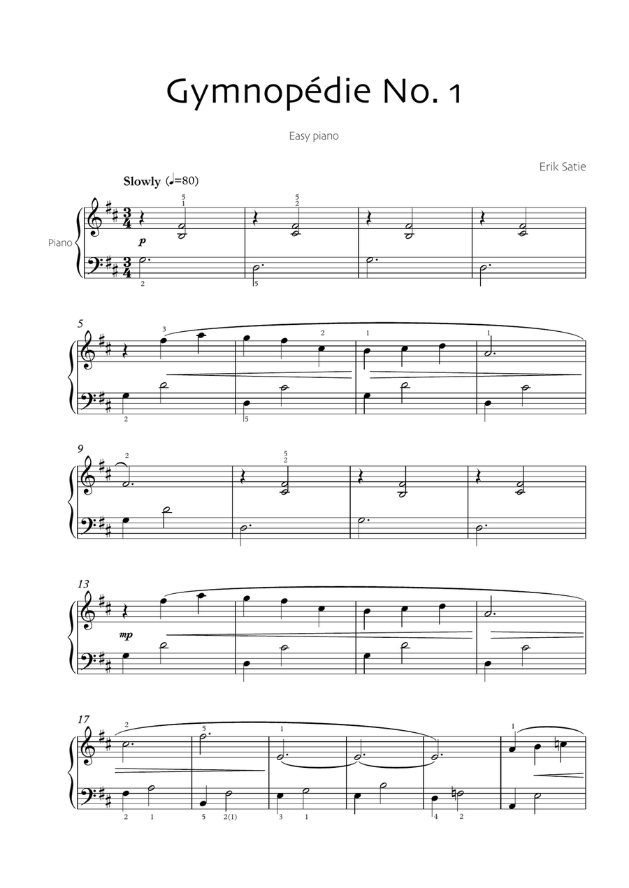 Gymnopedie No. 1 (Very easy version) Easy Piano scores gallery preview page 1