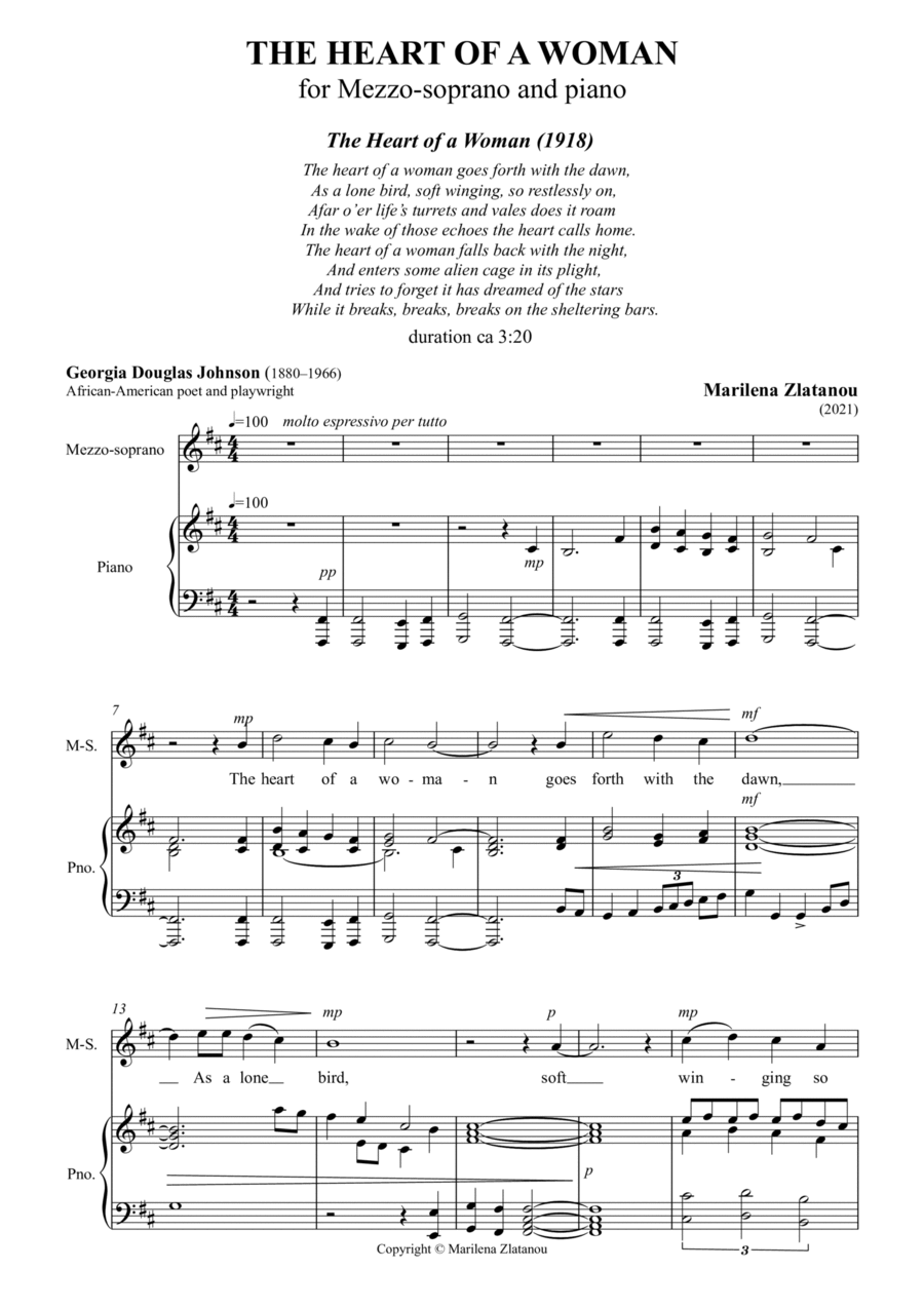 THE HEART OF A WOMAN, for Mezzo Soprano soloist and piano Mezzo-Soprano Voice scores gallery preview page 1
