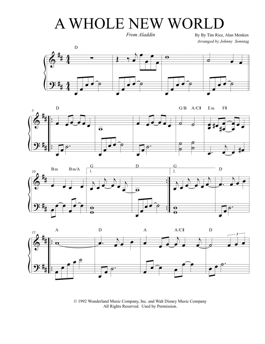 A Whole New World (Aladdin's Theme) Piano Solo scores gallery preview page 1