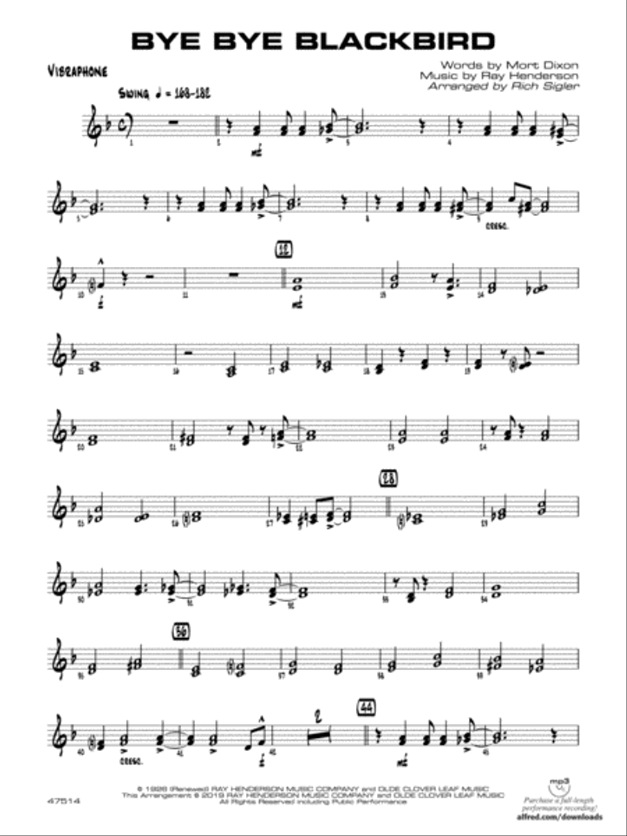 Bye Bye Blackbird: Vibraphone Jazz Ensemble scores gallery preview page 1