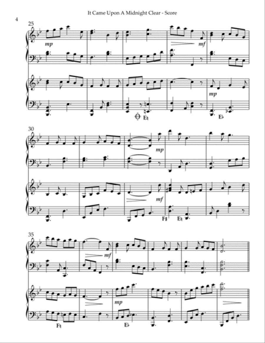 It Came Upon A Midnight Clear, Harp Duet - Key of Bb