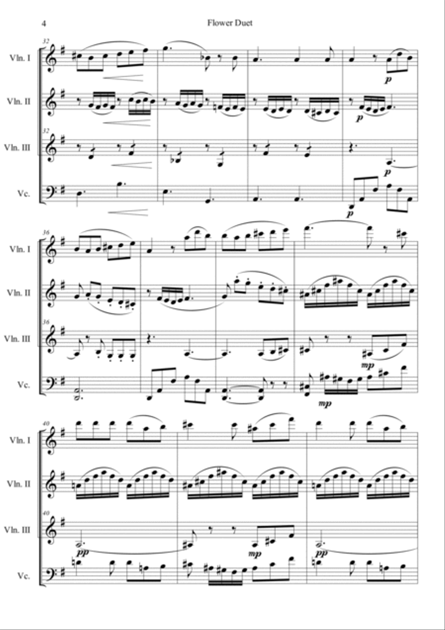 Flower Duet (from Opera Lakme) String Quartet scores gallery preview page 4