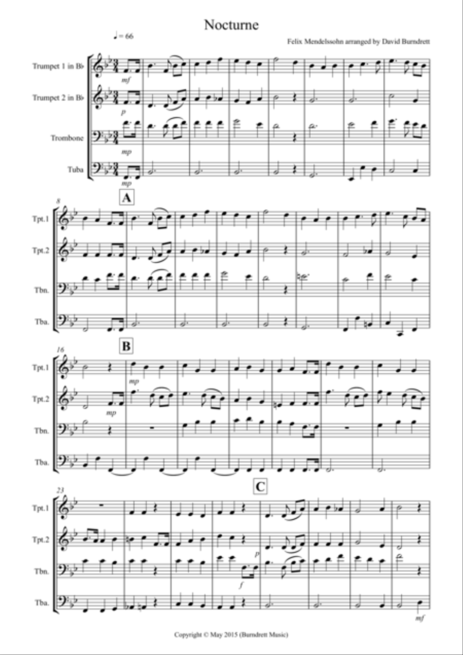 Nocturne (from A Midsummer Night's Dream for Brass Quartet Brass Quartet scores gallery preview page 1