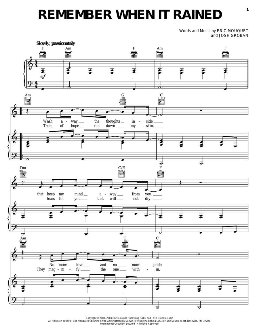Remember When It Rained Piano, Vocal, Guitar scores gallery preview page 1