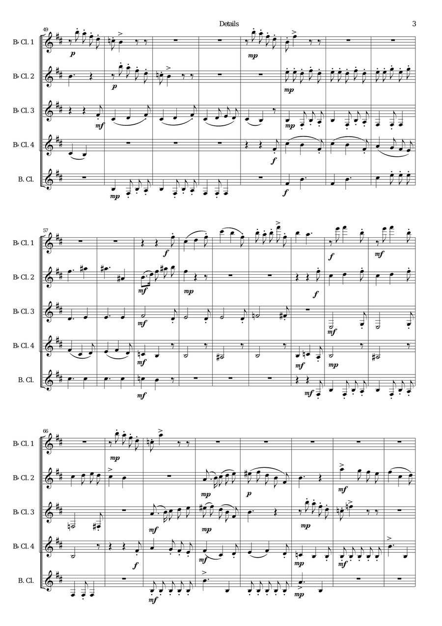 Details for clarinet quintet (4 B flats and 1 Bass) Clarinet Quintet scores gallery preview page 3