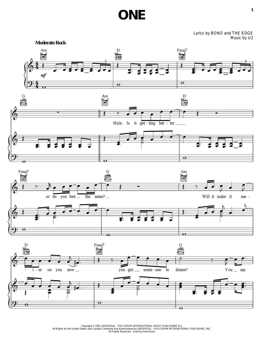 One One Piano, Vocal, Guitar scores gallery preview page 1