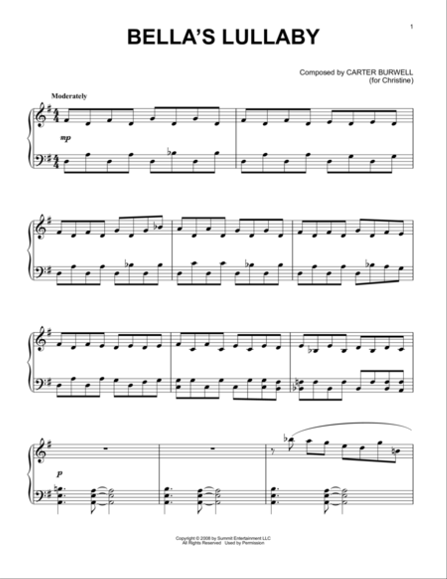 Twilight Piano Solo Pack featuring Bella's Lullaby Piano Solo scores gallery preview page 1