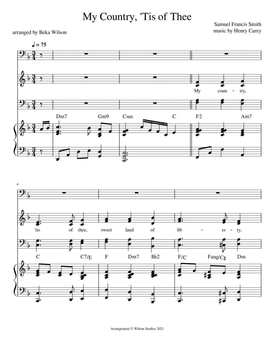 America (My Country 'Tis of Thee)--SATB choir+soloist image number null