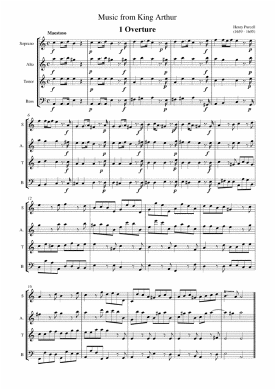 Music from 'King Arthur' by Henry Purcell. Small Ensemble scores gallery preview page 1