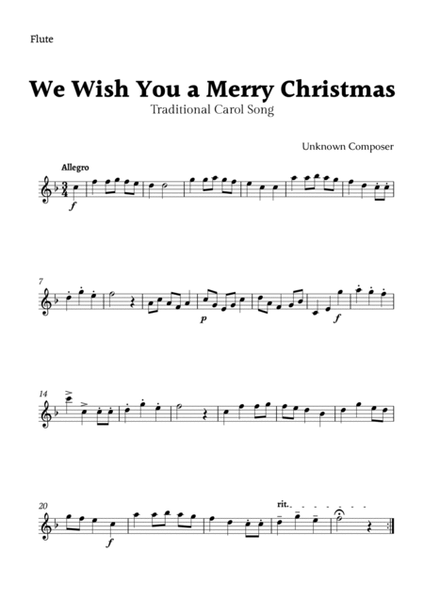 We Wish you a Merry Christmas for Flute and Oboe Duet with Chords image number null