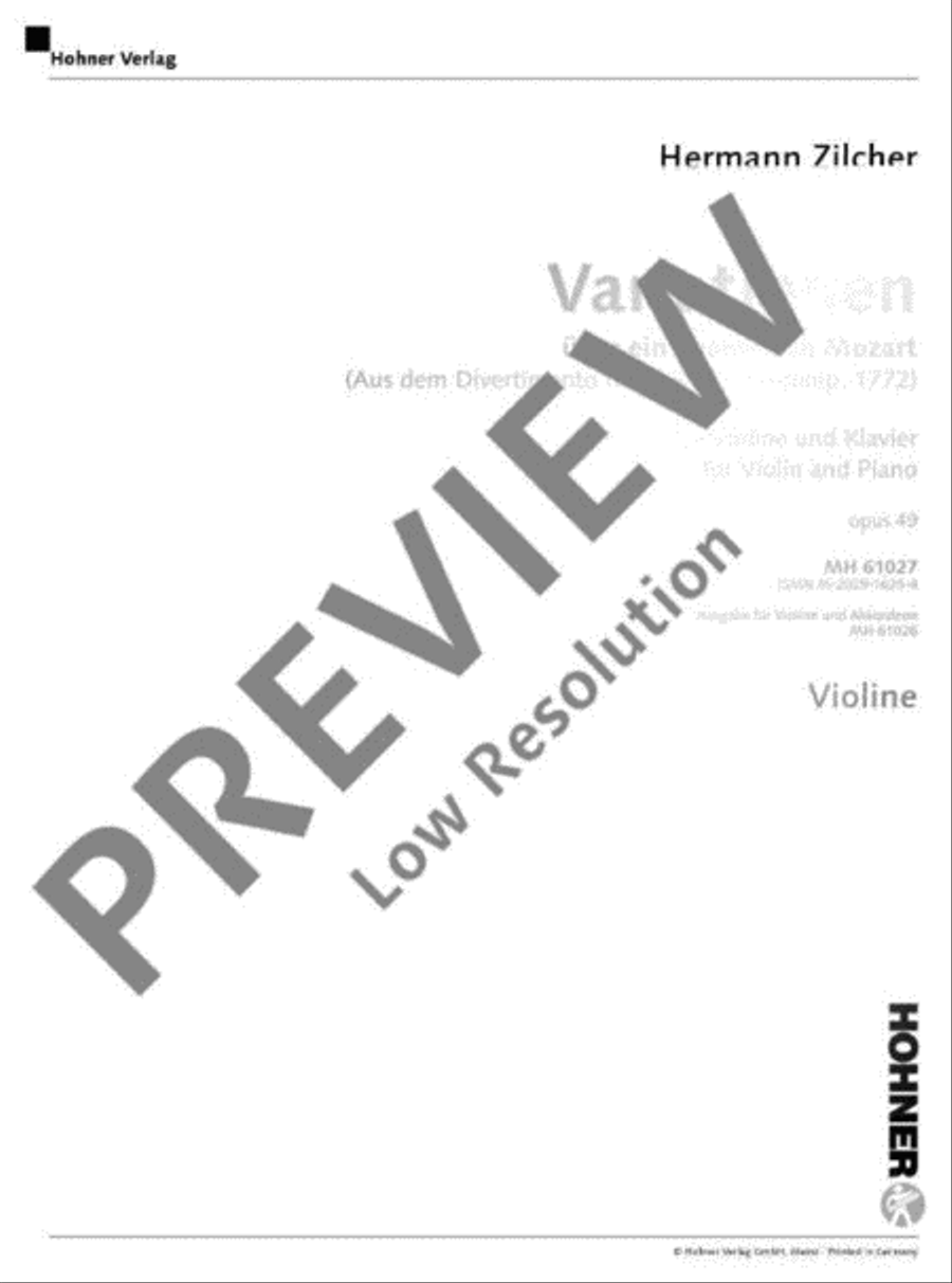 Variations on a Theme of Mozart Violin Solo scores gallery preview page 14