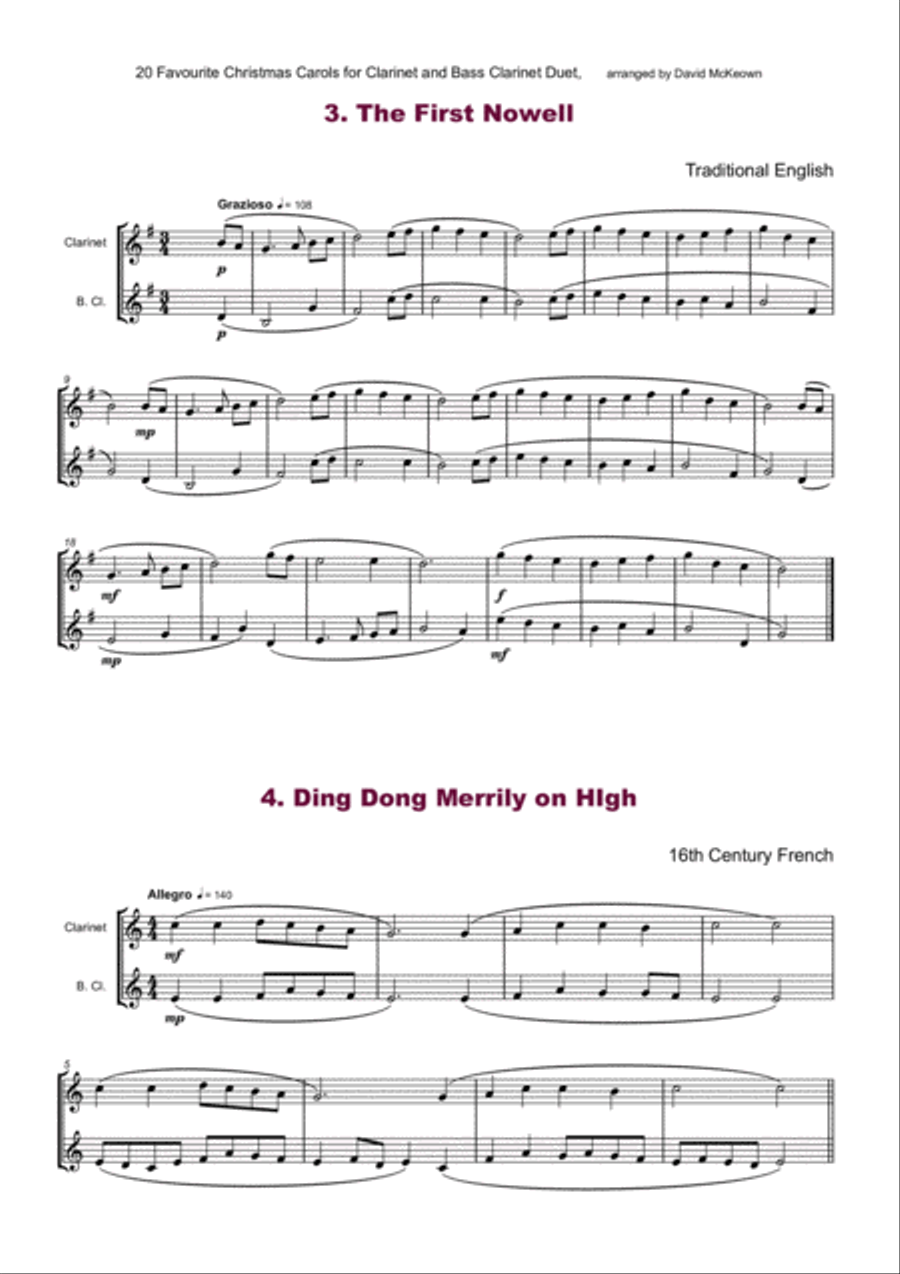 20 Favourite Christmas Carols for Clarinet and Bass Clarinet Duet Clarinet Duet scores gallery preview page 4