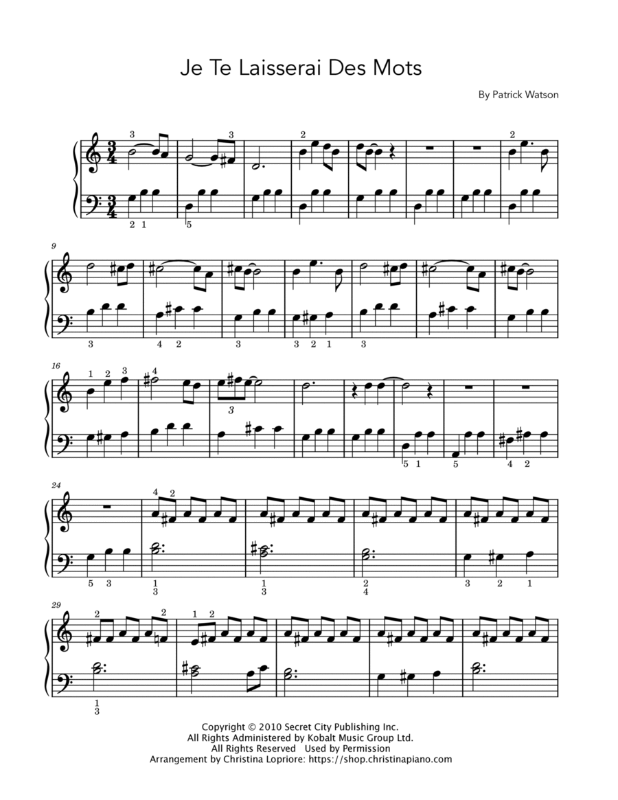 Je Te Laisserai Des Mots Easy Piano scores gallery preview page 1
