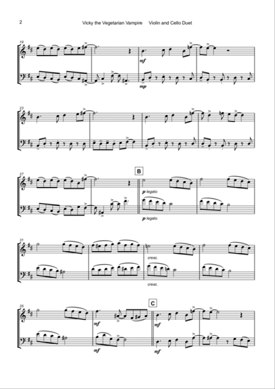 Vicky the Vegetarian Vampire, Halloween Duet for Violin and Cello String Duet scores gallery preview page 3