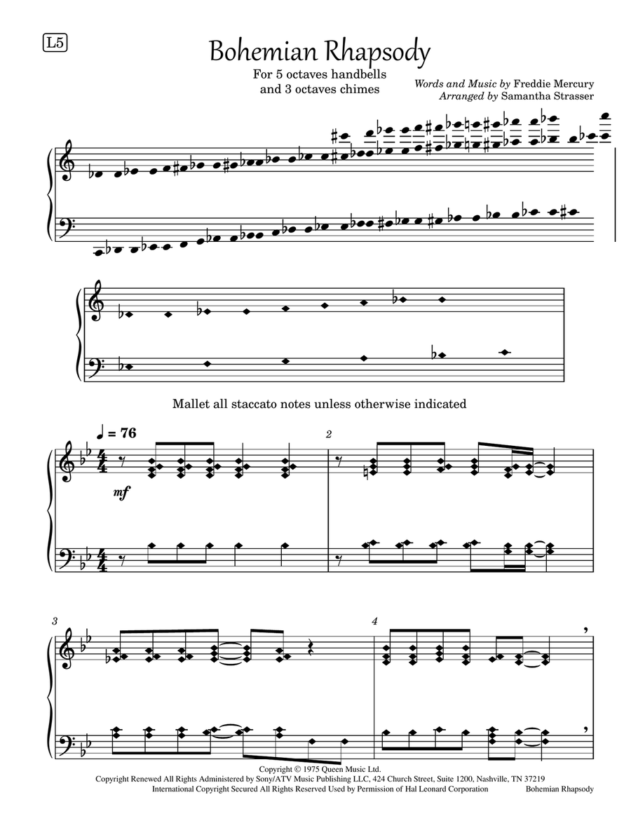 Bohemian Rhapsody - Score Only Handbell Choir scores gallery preview page 1