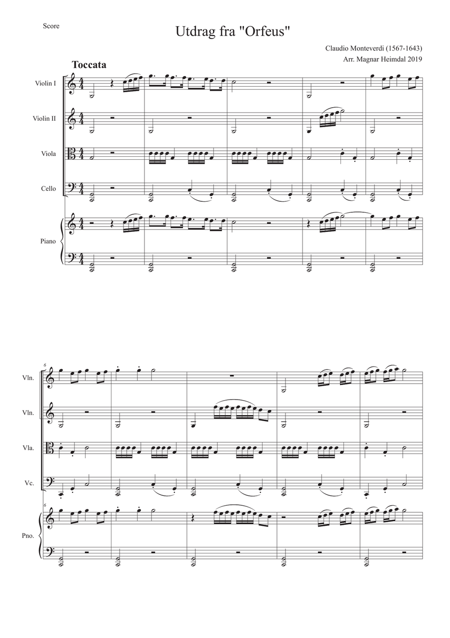 C. Monteverdi: L'Orfeo (excerpts) String Orchestra scores gallery preview page 1