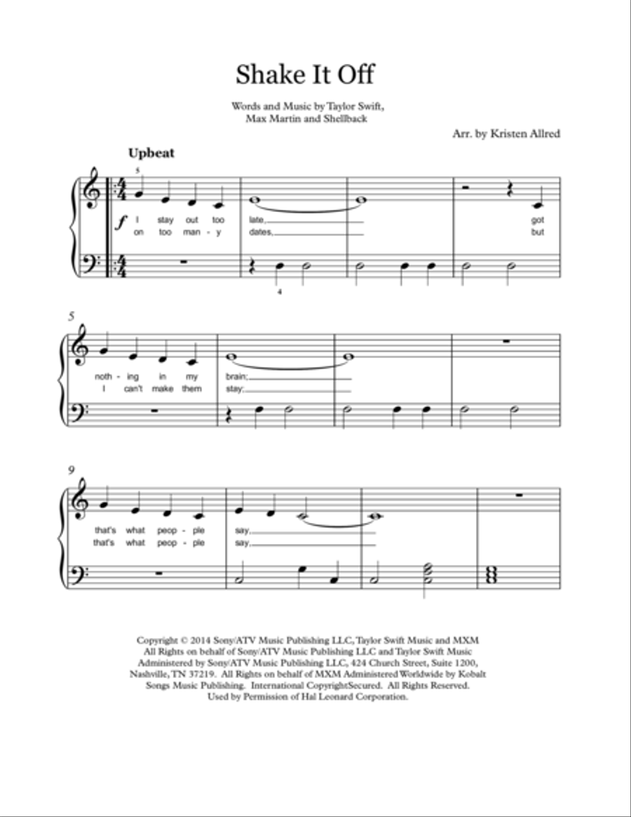 Shake It Off Easy Piano scores gallery preview page 1