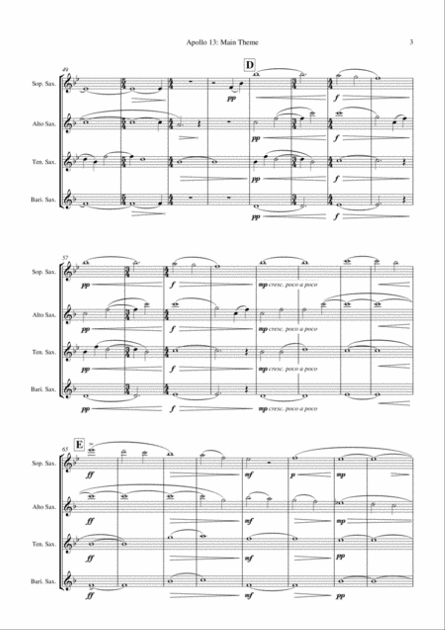 Main Title - Apollo 13 Saxophone Quartet scores gallery preview page 5