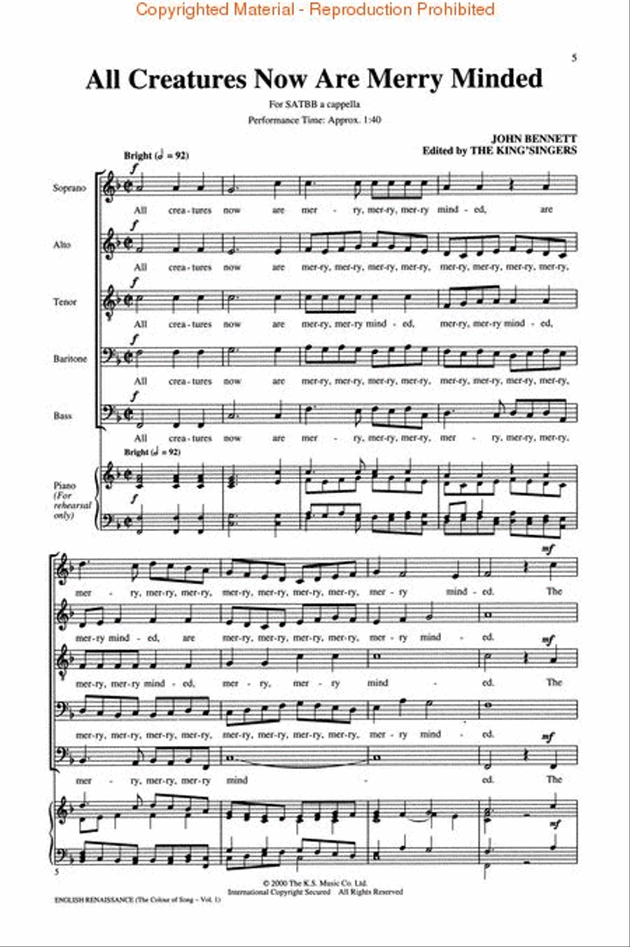 English Renaissance (Collection – The Colour of Song, Vol. 1) Divisi scores gallery preview page 2
