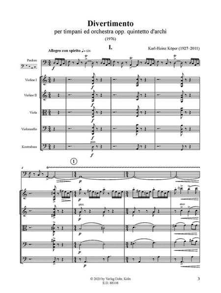 Divertimento für Pauken und Streichorchester (oder Streichquintett) (1976)