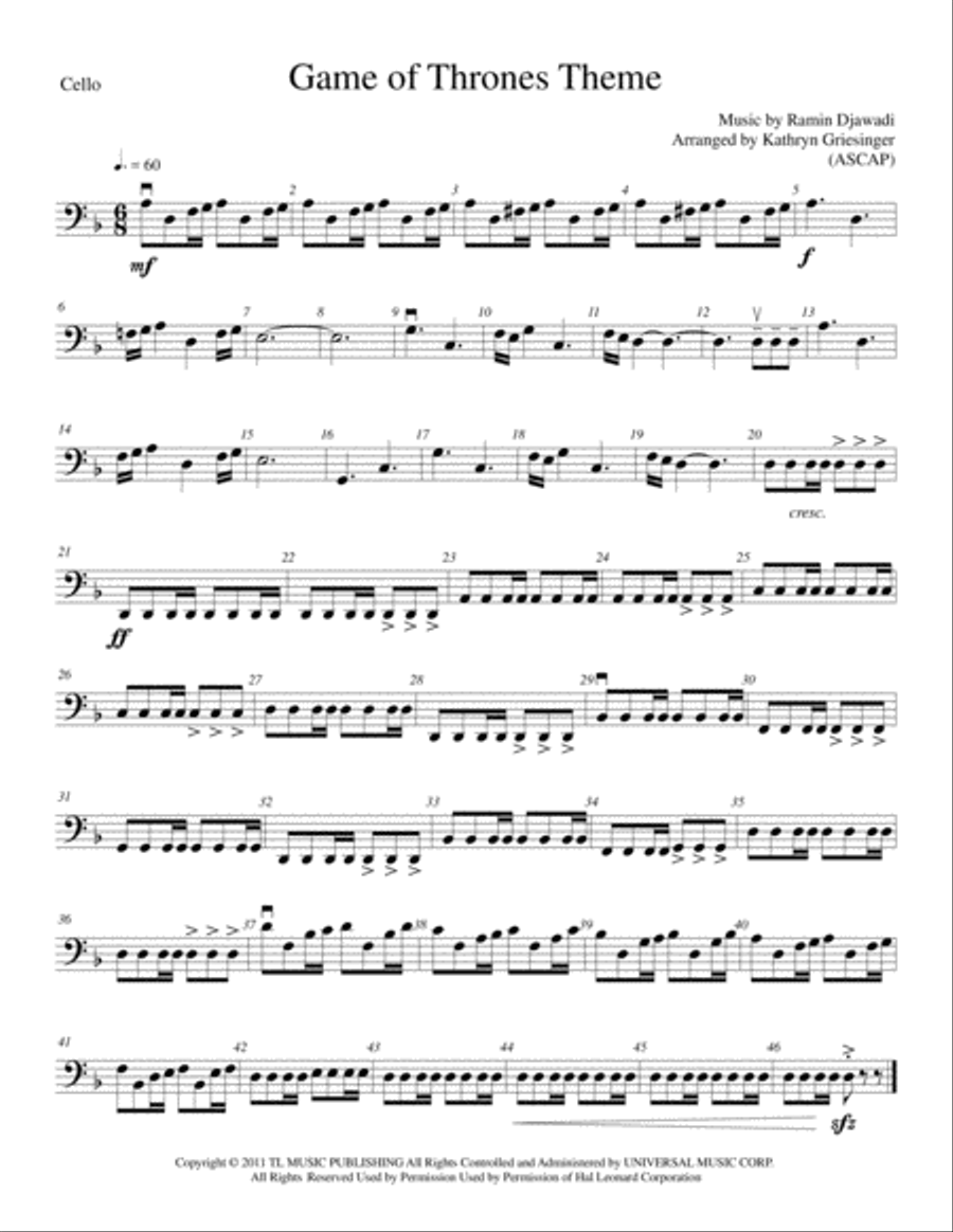 Game Of Thrones Cello scores gallery preview page 5