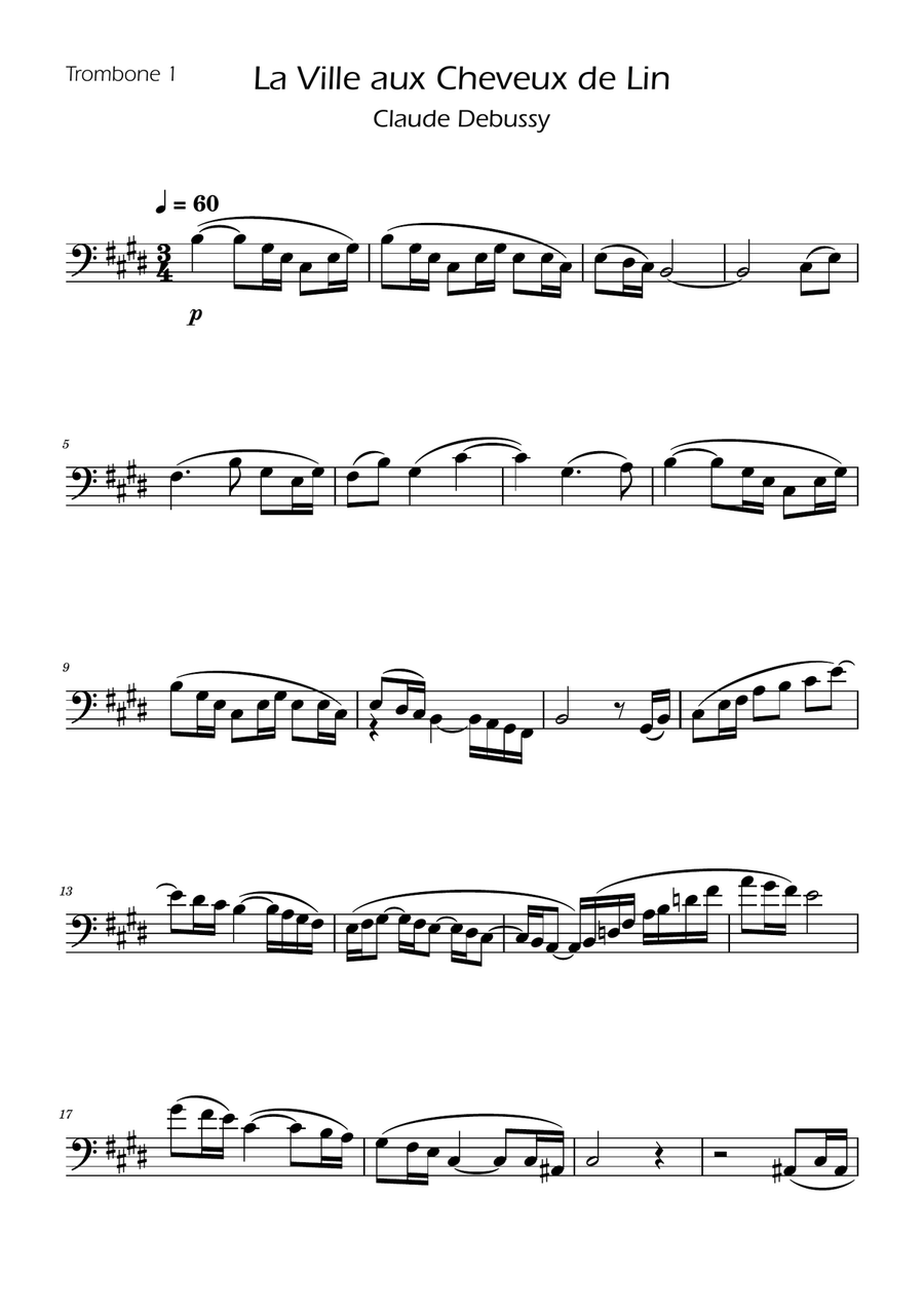 La fille aux cheveux de lin - Debussy - Trombone Trio w/ Piano Trombone Trio scores gallery preview page 6