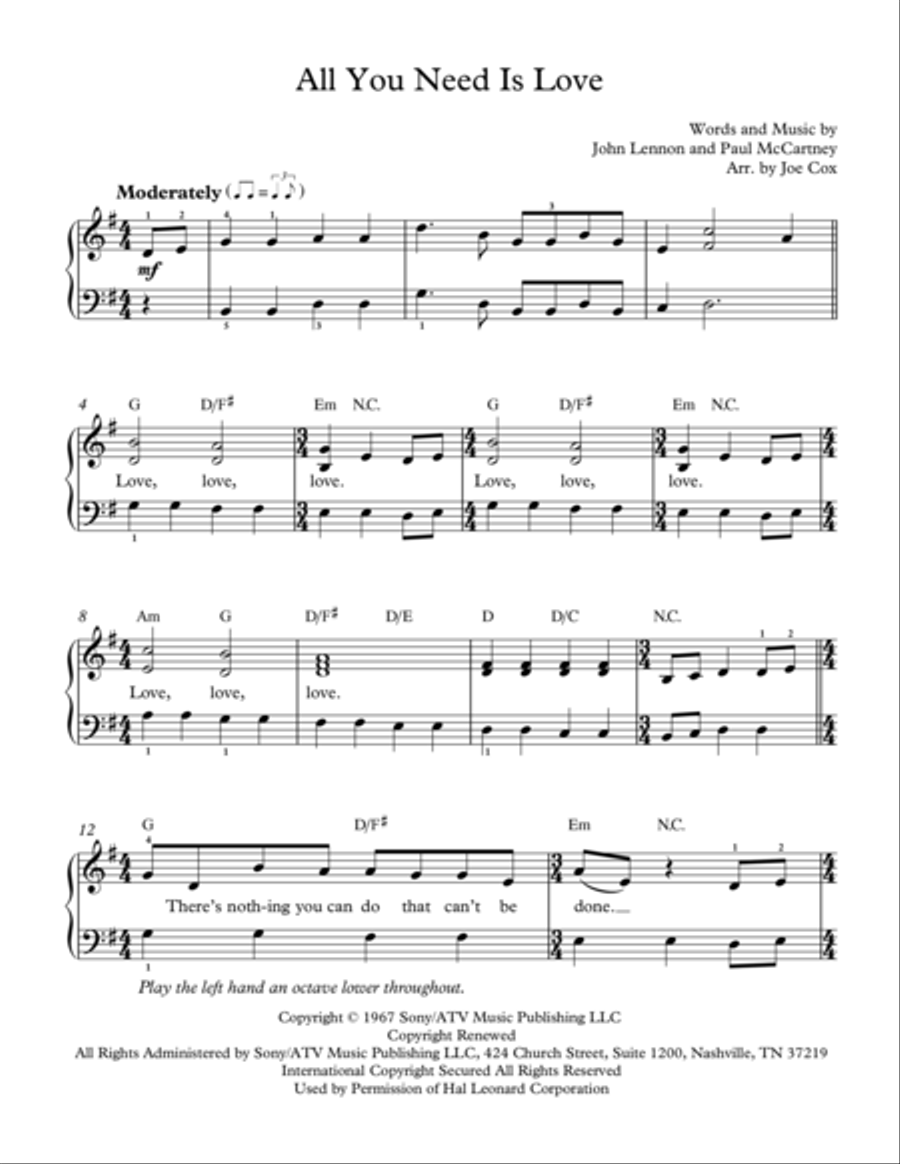 All You Need Is Love Voice scores gallery preview page 1
