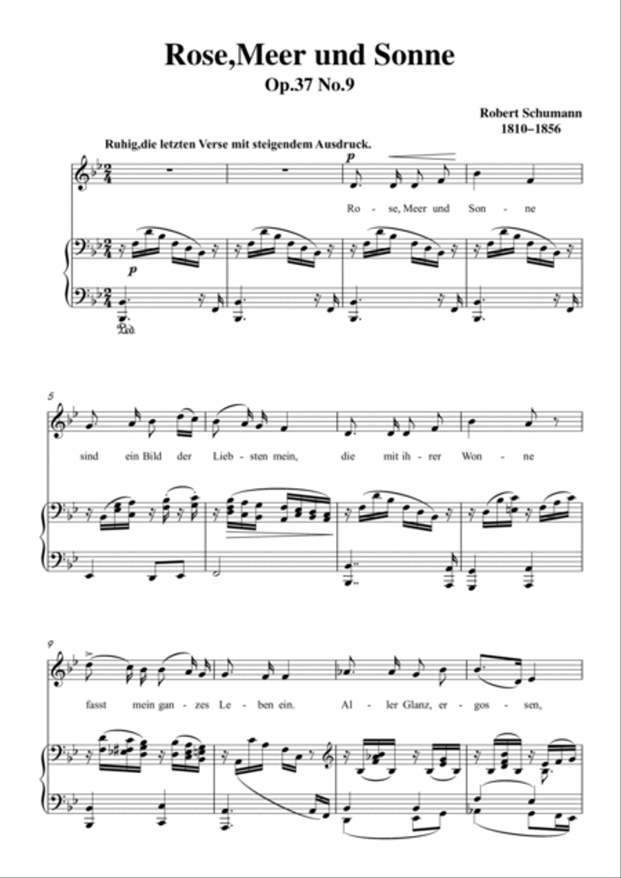 Schumann-Rose,Meer und Sonne in B♭ Major for Voice and Piano Voice Solo scores gallery preview page 2
