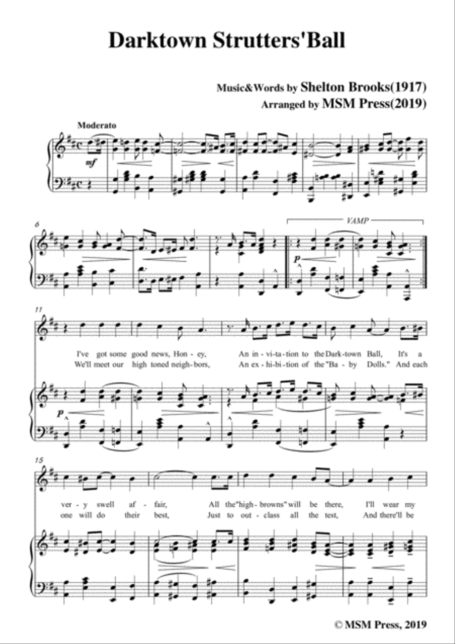 Shelton Brooks-Darktown Strutters'Ball,in D Major,for Voice and Piano Voice Solo scores gallery preview page 3