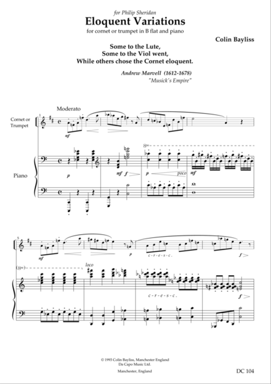 Eloquent Variations - for trumpet (or cornet) and piano