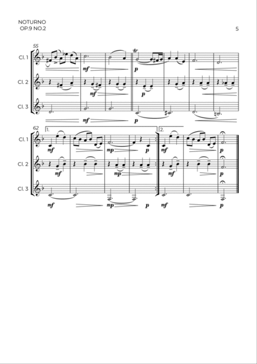 NOTURNO OP.9 NO.2 - CHOPIN - CLARINET TRIO Clarinet Trio scores gallery preview page 5