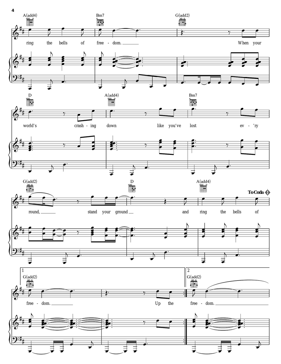 Bells Of Freedom Piano, Vocal, Guitar scores gallery preview page 4